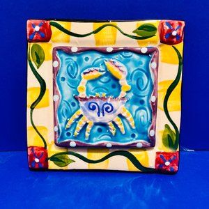 NEW.. Artist Dana Simson Handmade Hanging Ceramic Art, c. 2000, 5.75” Square